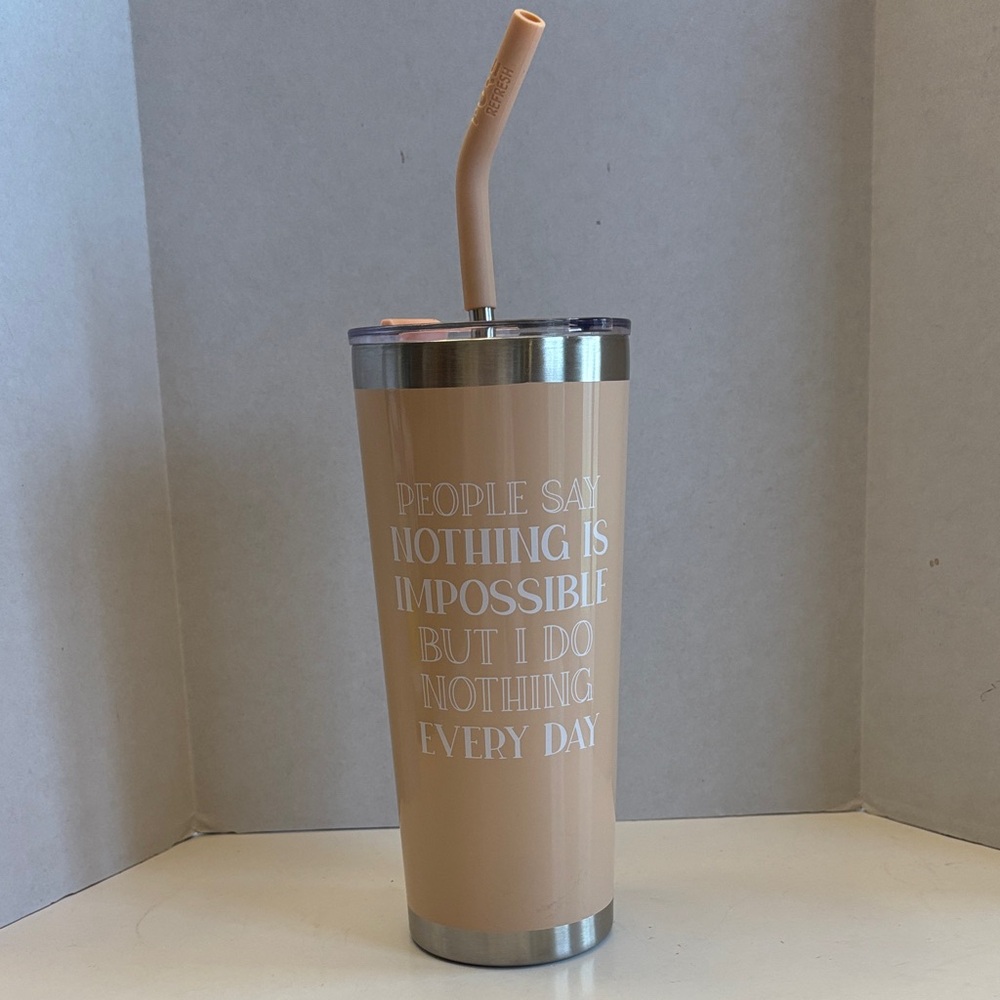 Insulated Tumbler with Straw And Positive Quote